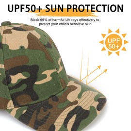 QKURT Kids Camouflage Baseball Cap, Boys Camo Sun Hat Summer Sports Cap UV Protection Adjustable Trucker Hat for Outdoor Camping Beach for Kids Ages 3-8