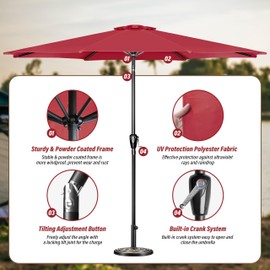 Simple Deluxe 9ft Patio Umbrella Outdoor UV-proof, Table Market Umbrella with Push Button Tilt and Crank, 8 Sturdy Ribs for Garden, Backyard, Pool, Deck, Red