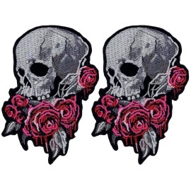 Unbranded Bleeding Roses Skull Patch Embroidered | 2PC iron on or sew   4" x 3"