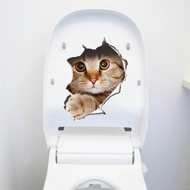 3D Cute Animal Removable Bathroom Toilet Seat Wall Sticker Wallpaper Cat