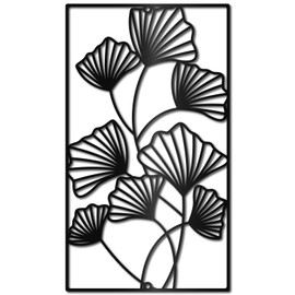 CREATCABIN Ginkgo Leaf Wall Decoration Metal, Black Leaves, Wall Hanging, Decor, Iron Wall Art, Minimalist Ginkgo Lines, Silhouette, Sculpture, Decoration, Sign, Rectangular Frame for Yoga, 30 x 20 cm