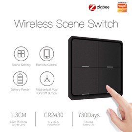 ZigBee Wireless Remote Control Smart Switch Wall Panel Transmitter,Requires MoesGo zigbee Hub,Smart Life/Tuya APP Remote Control, Wireless Button for Smart Home Devices and Scenes Black