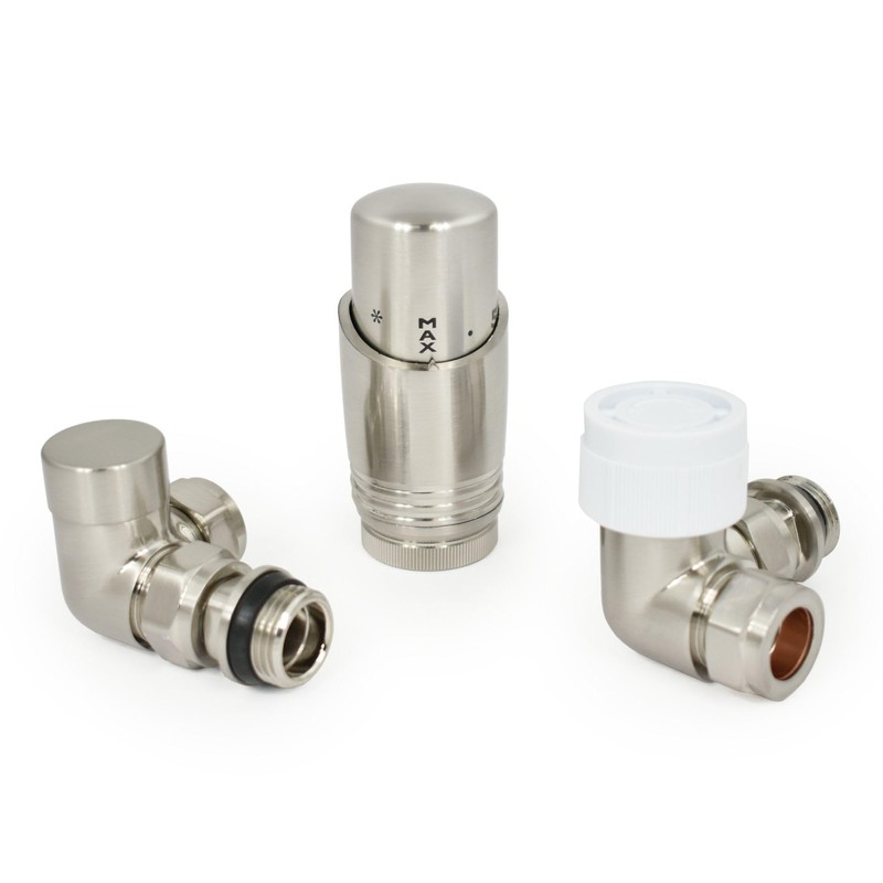 Thermostatic Radiator Valve Corner TRV – Zeta (Satin Nickel)