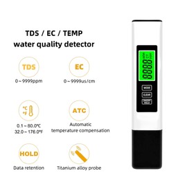 TDS Meter Digital Water Quality Tester,EC Meter & Temperature Meter 4 in 1,for Ro-Rodi System Drinking Water,Water Quality Tester 0-9990 PPM Measuring Range,1 PPM Increments（White）