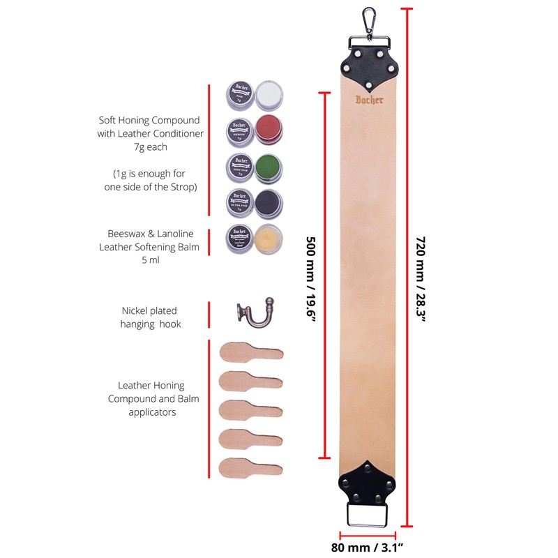 BACHER Premium Leather Strop Wide for Sharpening Razor Set with