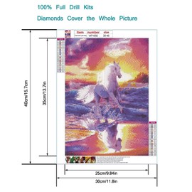 sysiily 2 Pack 5D DIY White Horse Diamond Painting Kits, Diamond Picture Art Full Drill Gift Wall Decor Crafts Gift