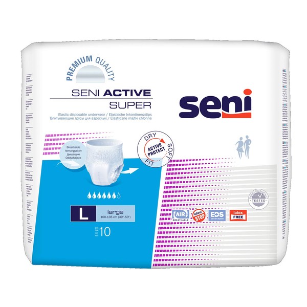 Seni Active Super Incontinence Briefs L Pack of 10