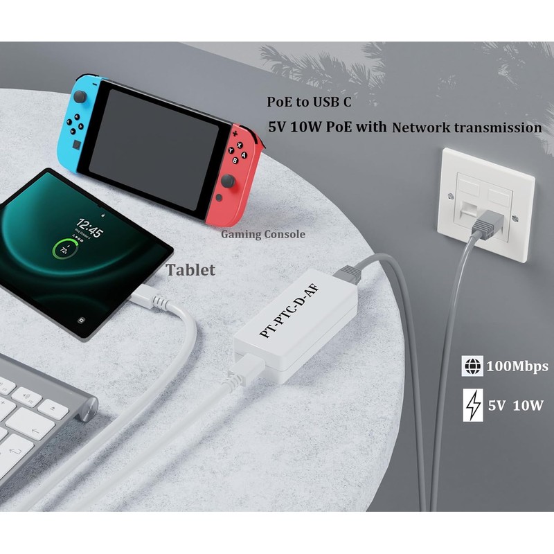 PROCET PoE USB C Converter 5V 10W RJ45 to C