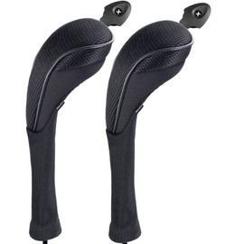 Andux Long Neck Golf Hybrid Club Head Covers with Dial No. Tag CTMT-01 (Black/Black,2pcs)