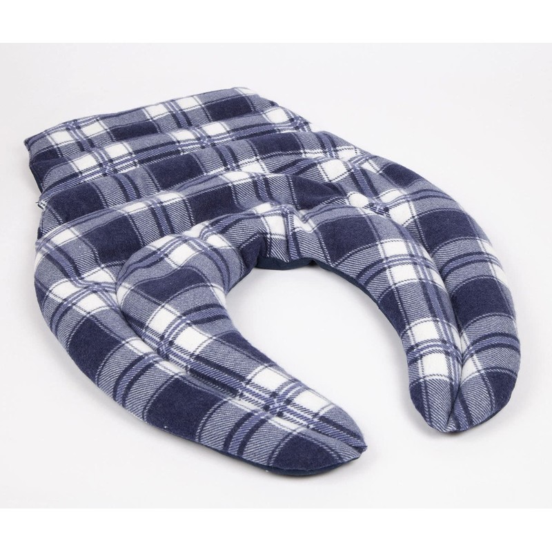 Neck Pillow with Back Panel Flannel Checked Blue Cherry Stone