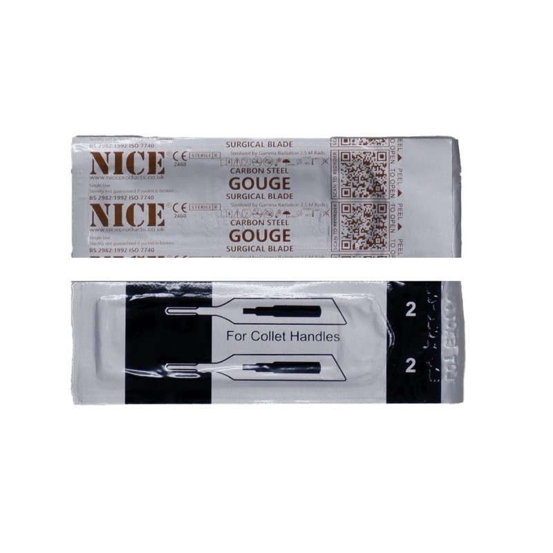 50 x NICE No.2 Gouge Sterile Carbon Steel Blades GCS2