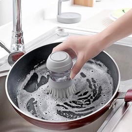 Soap Dispensing Palm Brush, Kitchen Brush for Dish Pot Pan Sink Cleaning, Kitchen Scrub Brushes Scrubber with Holder for Dish Sink Pot Pan Washing and Cleaning