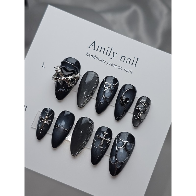 Dark Cross [Handmade Nail Tip] Emily Nail - Short Coffin