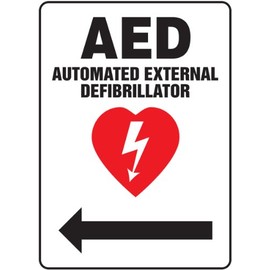 ACCUFORM Signs MFSD420VP Plastic Safety Sign, Legend "AED AUTOMATED External DEFIBRILLATOR (Arrow Left)" with Graphic, 14-Inch Lengthx10-Inch Widthx0.055-Inch Thickness, Red/Black on White