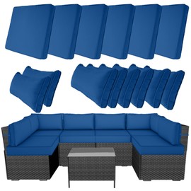 Odsiikly 14 Piece Outdoor Patio Cushion Covers Replacement, Waterproof Outdoor Furniture Cushion Covers, Fit 7 Pcs 6 Seater Wicker Rattan Patio Conversation Sofa Set, Sky Blue(Only Cover)
