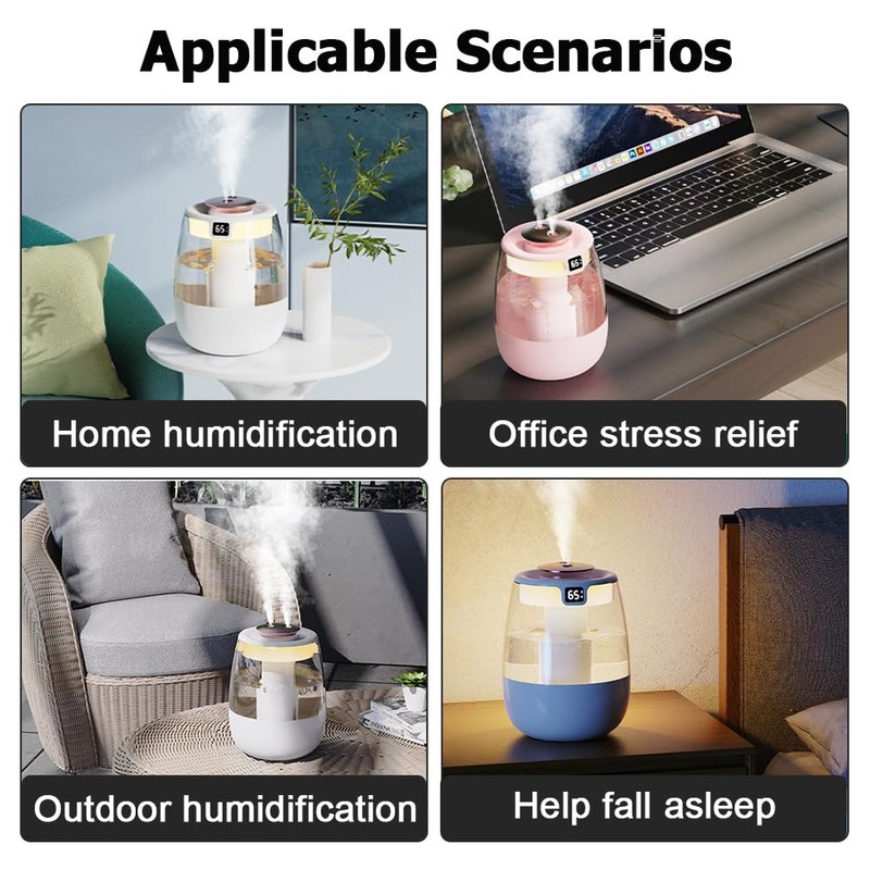DONGKER Double Spray Humidifier,1L Silent USB Digital Display Humidifier with