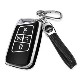 MILD EAST for Volkswagen Key Fob Cover with Keychain, Sliver Edge Key Case Holder for VW Atlas Alltrack Jetta Passat Tiguan, Black