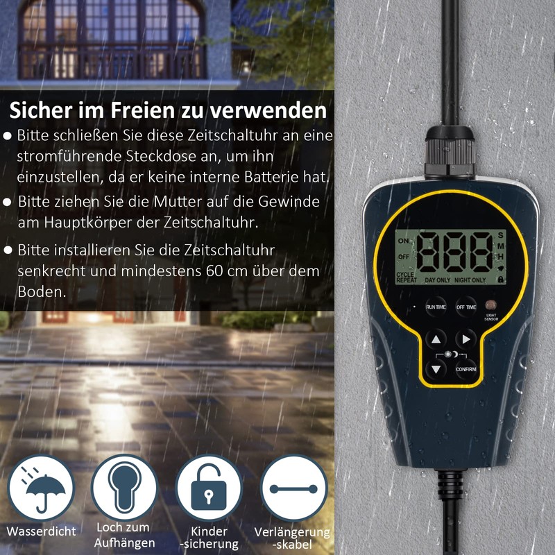 NOVKIT Timer Socket for Outdoor Use with Short/Long Interval Cycle