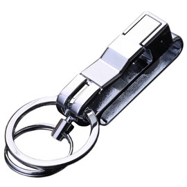 PR-ZB8782 Double Ring Keychain, Keyring, Belt, Loop, Carabiner, Hook, Fashion Design, Men's, Men, Keys, Stylish, Accessories, Metal, Silver