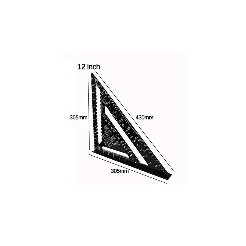 TOOLSTAR Triangle Ruler 12 Inch Aluminum Alloy Triangle Ruler Protractor