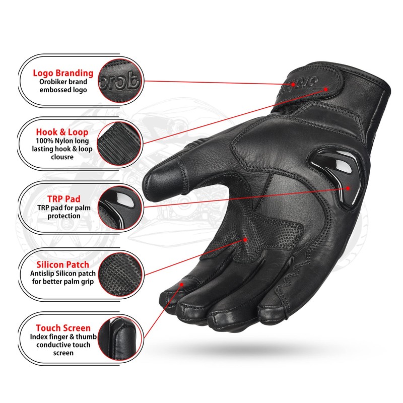 Oro Biker Motorbike Gloves Premium Leather Motorcycle Motorbike Gloves Touch