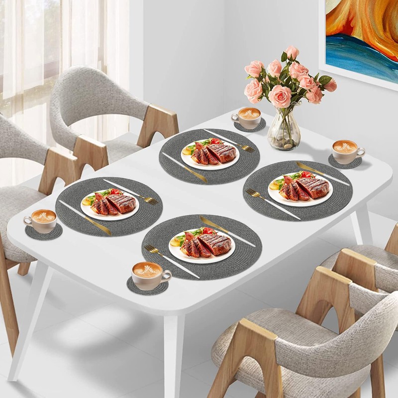 Homcomodar Round Table Place Mats Set of 6 Heat Resistant