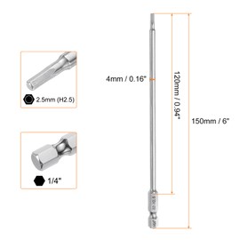sourcing map Hex Head Wrench Drill Bit 2.5mm (H2.5) Metric 1/4" Hex Shank 150mm (6") Long Magnetic S2 Steel Screwdriver Bits Industrial Grade Hexagon Flat Tip Drill Bits for Screws