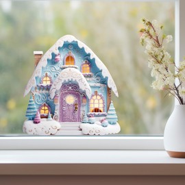 Christmas Village House Wall Sticker - Bright Blue and Purple Frosting Cotton Candy Holiday Decor Door
