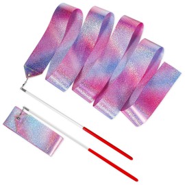 2Pcs Gymnastic Ribbon, 78 Inch Dance Ribbons Sparkling Dance Ribbon Streamer Long Ribbon Dancer Wand Twirling Dancing Ribbons for Kids Girls Adults Artistic Training