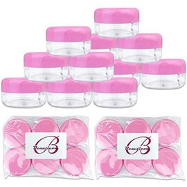 Beauticom 12 Pieces 15G/15ML Round Clear Cosmetic Cream Sample Jars Pink Lids BPA Free