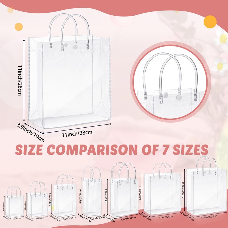 LEIFIDE 50 Pcs Clear Gift Bags with Handles Plastic PVC