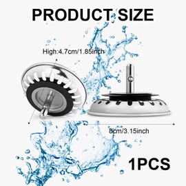 Stainless Steel Kitchen Sink Plug Strainer - Kitchen Sink Strainer, Sink Plug Replacement for Food and Hole Hair Catcher Sink Food Catcher, Sink Plugs Universal for UK Sink Hole Diameter 78mm