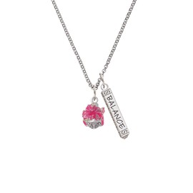 Delight Jewelry Hot Pink Hibiscus Flowers Spinner Silvertone Balance Bar Charm Necklace, 23"