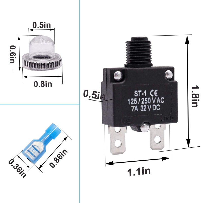 mxuteuk 5Pcs 7Amp Circuit Breakers Push Button Manual Reset 125/250V