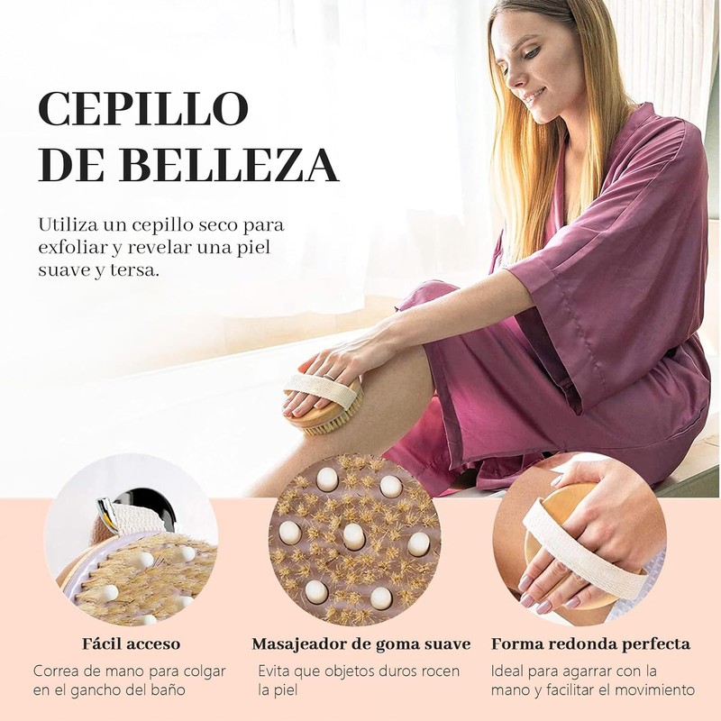 2pcs Cepillo Corporal para Masaje, Exfoliante de Baño de Cerdas,