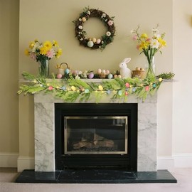 DR.DUDU Guirnalda de Pascua iluminada de 6 pies, decoraciones de Pascua para el hogar, guirnalda de huevos, decoración de chimenea de primavera, decoración de mantel de chimenea, exhibición de fiestas