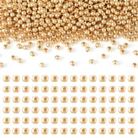 FASHEWELRY - 600 abalorio espaciadoras rellenas de oro de 14 quilates de 3 mm, redondas, sin costuras, de metal liso, abalorio de latón, mini abalorio de oro para hacer collares y pulseras