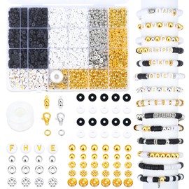 DUQGUHO Clay Beads Bracelet Making Kit, 2940 Pcs Clay Beads for Bracelets Making 6mm, Black and White Bead Kits with Letter Beads, Gold Beads, Flower Beads for Adults Women