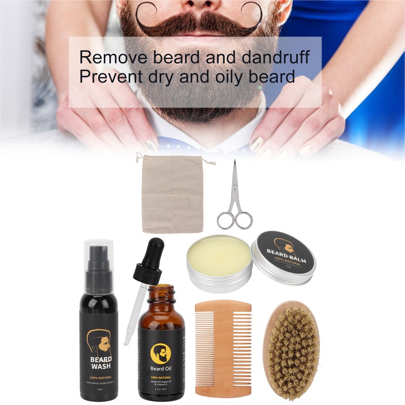 7pcs Male Beard Care Grooming Kit Professional Beard Brush Comb