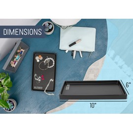 NAT & Jules Blessed 10 x 6 inch Ceramic Stoneware Vanity Tray - Perfect Bathroom or Kitchen Counter Organization Décor: Sponge Holder, Soap Dish, Jewelry and Perfume Tray, Blessed Black