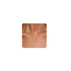 KANOUE Surgical Steel Butterfly Necklace for Women,14k Gold Plated Hypoallergenic Cubic Zirconia Necklace Waterproof Won't Turn Green or Fade (C-Butterfly Bow)