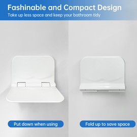 Folding Shower Seat Wall Mounted, Foldable Shower Bench, 350 lbs Max Load, Space-Saving Fold Down Design for Seniors, Elderly & Small Shower Spaces