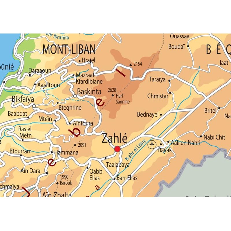 Physical Map of Lebanon - Size A1-59.4 x 84.1cm -