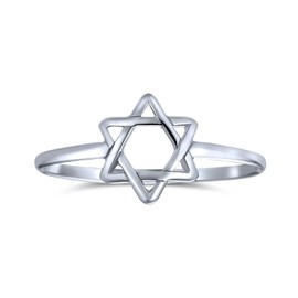 Minimalist Delicate Knuckle Thin 1MM Band Stackable Traditional Religious Magen Judaic Hanukkah Intertwined Star Of David Midi Ring For Women Teen Bat Mitzvah .925 Sterling Silver