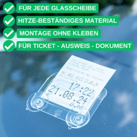 Windscreen Parking Permit Holder, Pack of 2, Transparent, Holder with Suction Cups, Parking Permit Holder Disc, Car Window Parking Permit Holder, Card Holder, Parking Ticket, Car Suction Cup Clip