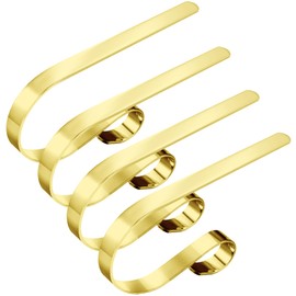 Edoneery Christmas Stocking Holders for Fireplace Mantle with Separate Double-Sided Tapes, 4 Pack Adjustable Non-Slip Metal Stocking Hangers for Mantel Xmas Party Decorations,Gold