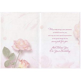 Designer Greetings Two Pink Roses on Light Pink Religious : Inspirational Birthday Card for Her : Woman : Women