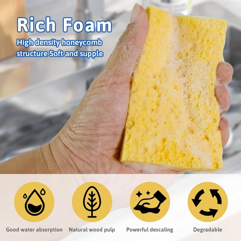 Multi-Use Cellulose Kitchen Sponges Compressed Cellulose Sponges, Non-Scratch, Dish Sponge