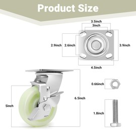 W B D WEIBIDA Heavy Duty Caster Wheels 5 Inch - 3500 LBS, PP Plate Castor Set of 4 with Double Ball Bearings, Non-Marking Quiet Industrial Swivel Casters for Hand Trucks, Carts, Industrial Equipment