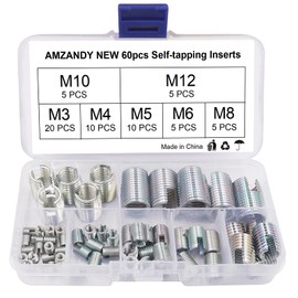 ADNEWX® Self Tapping Thread Insert, 60 Pieces Thread Repair Kit M3 M4 M5 M6 M8 M10 M12 Thread Inserts Carbon Steel Thread Reinforcing Repair Tool